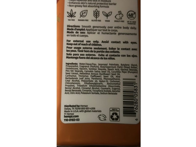 Hempz Body Moisturizer, Spiced Pumpkin Pie, 17 fl oz/500 mL