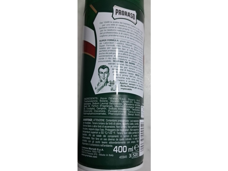 Proraso Shaving Foam, Eucalyptus & Menthol, 400 mL