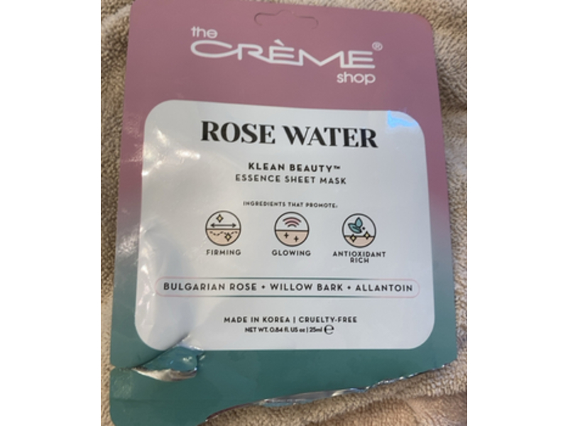The Creme Shop Essence Sheet Mask, Rose Water, 0.84 fl oz/25 mL