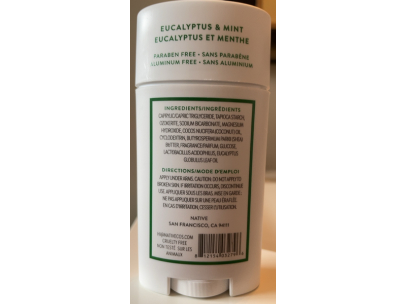 Native Natural Deodorant, Eucalyptus & Mint, 2.65 oz/75 g, Pack Of 2
