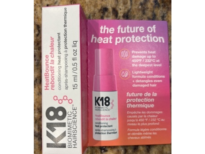 K18 Biomimetic Hair Science Heat Bounce Conditioner Heat Protectant, 0.15 fl oz/15 mL