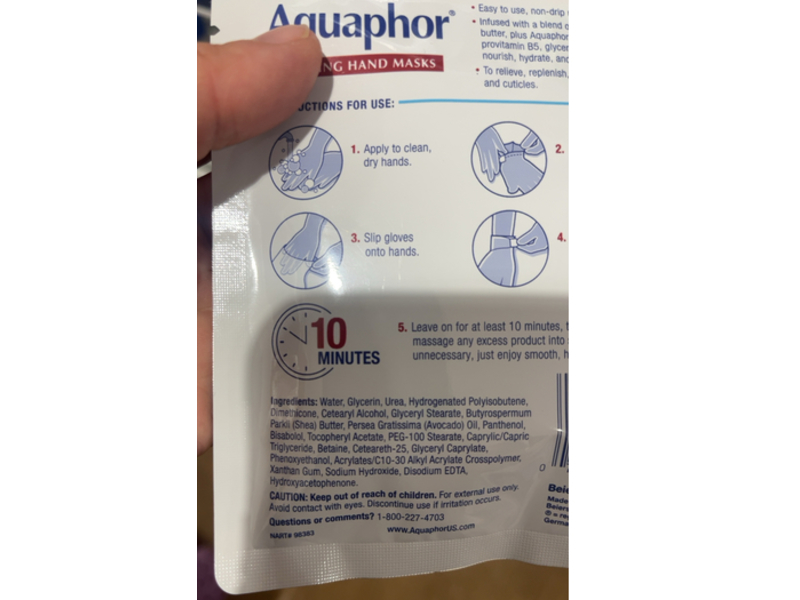 Aquaphor Repairing Hand Masks, 0.7 fl oz/20 mL, 1 Pair