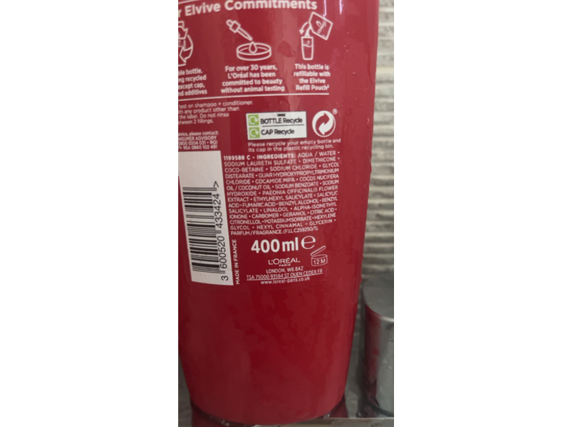 L'oreal Paris Elvive Color Protecting Shampoo, UV FIlter & Red Peony, 400 mL