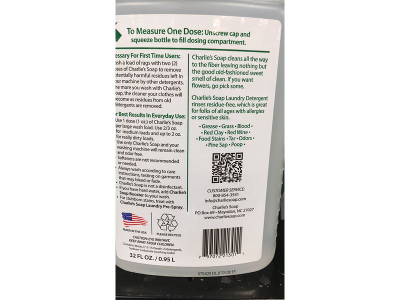 Charlie's Soap Liquid Laundry, 32 fl oz (40 Loads)