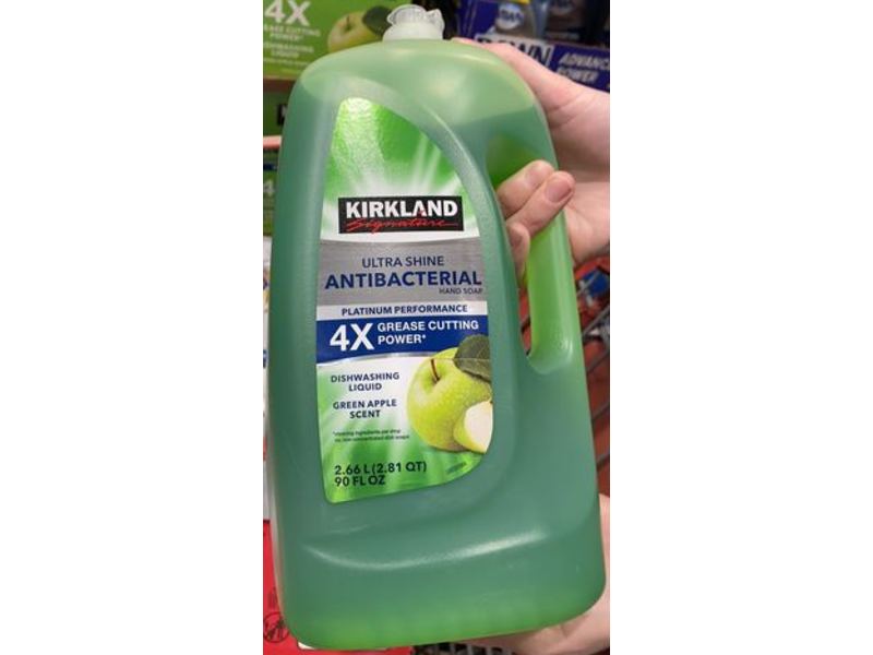Kirkland Ultra Shine Antibacterial Hand Soap + Dishwashing Liquid, Green Apple, 90 fl oz/ 2.66 L