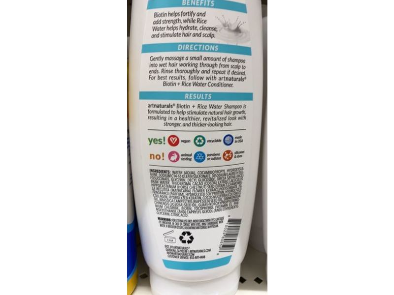 Art Naturals Strengthen Shampoo, Rice Water + Biotin, 16 fl oz/473 mL
