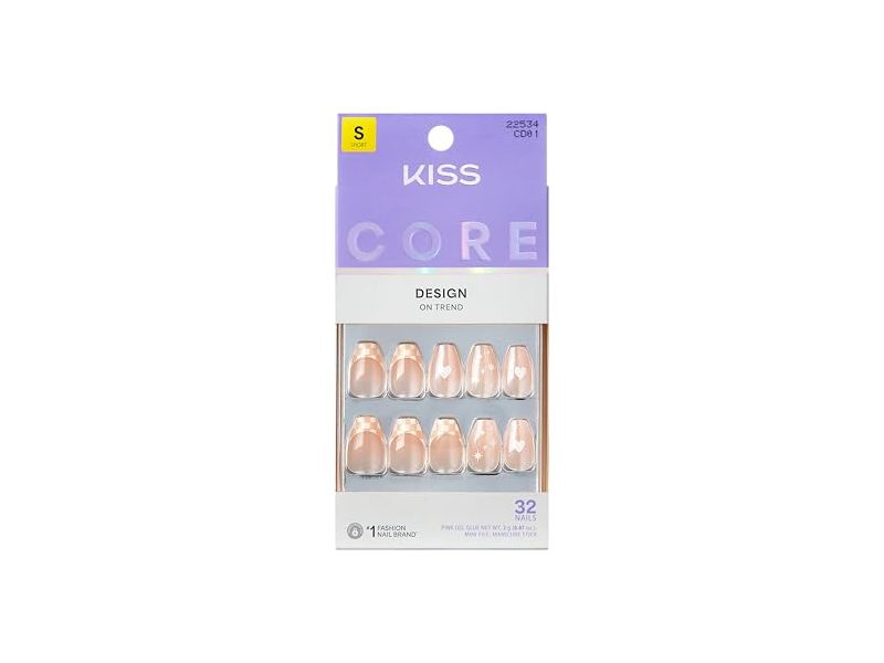 Kiss Core Design Press-On Nails, Short, Coffin Cheers, 35 Count