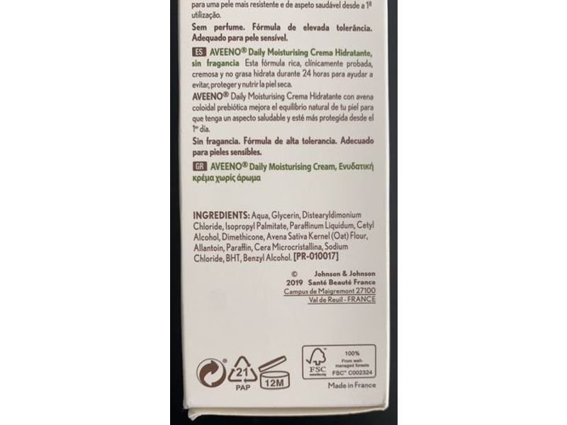 Aveeno Daily Moisturising Cream, Unscented, 100 mL, Pack Of 2