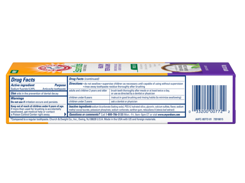Arm & Hammer Essentials Healthy Teeth & Gums Fluoride Toothpaste, Crisp Mint, 4.3 oz/121 g, Pack Of 4