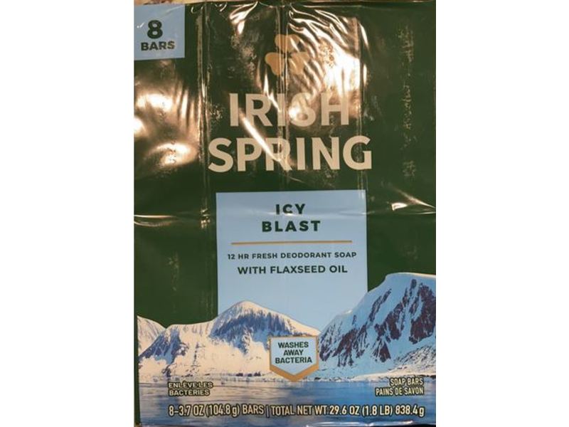 Irish Spring Icy Blast Fresh Deodorant Soap, Flaxseed Oil, 3.7 oz/104.8 g, 8 Count