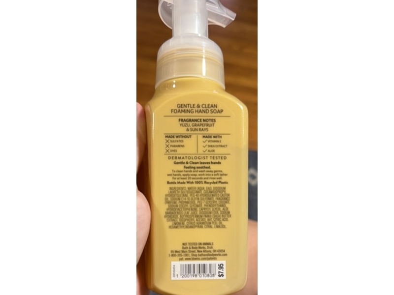 Bath & Body Works Gentle & Clean Foaming Hand Soap, Sunshine & Lemon, 8.75 fl oz/259 mL