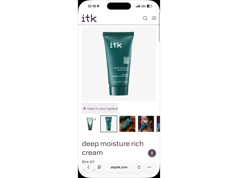 Itk Deep Moisture Rich Cream, 2 fl oz/60 mL.