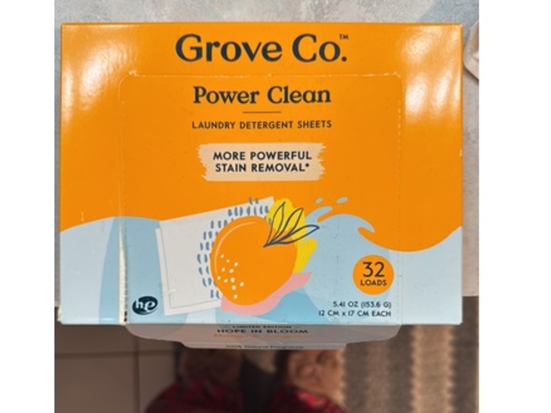 Grove Co Power Clean Laundry Detergent Sheets, Mango & Tangerine, 32 Loads, 32 Count