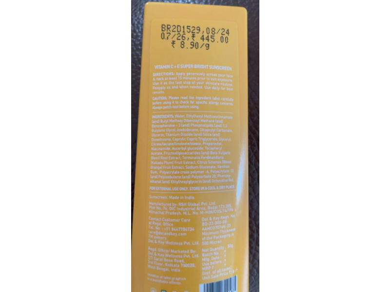 Dot & Key Super Bright Sunscreen, SPF 50 PA+++, Sicilian & Blood Orange, 50 g