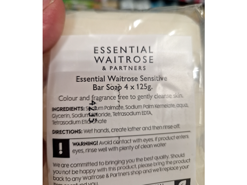 Essential Waitrose & Partners Sensitive Soap Bars, Fragrance Free, 125 g, 4 Count