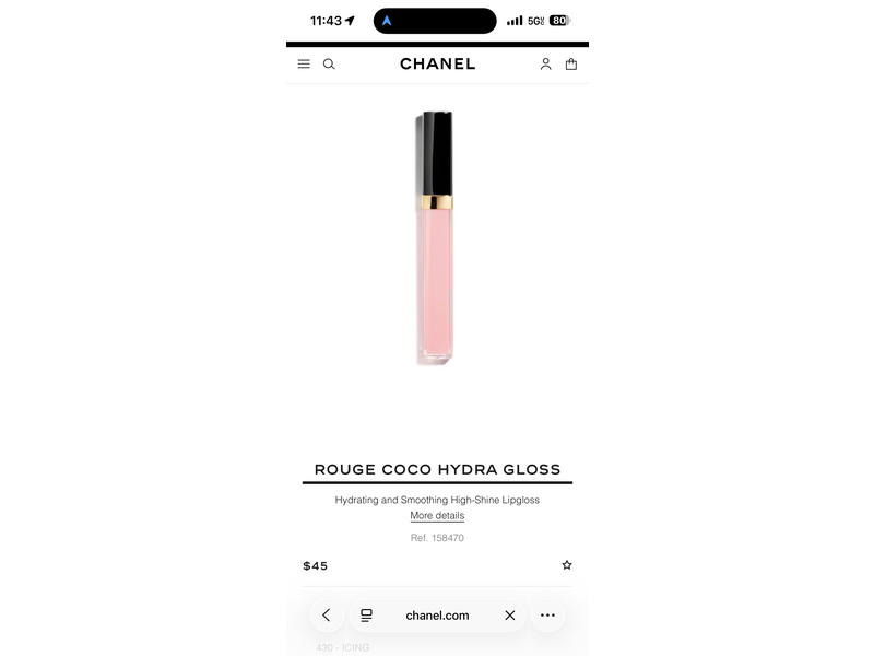 Chanel Rouge Coco Hydra Lipgloss, 430 Icing, 0.19 oz/5. g