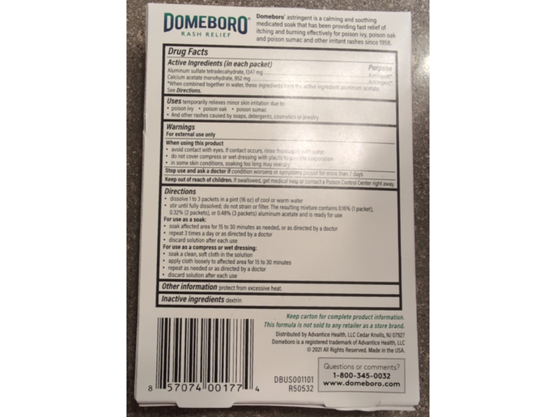 Domeboro Rash Relief Medicated Soak, 0.1 oz/2.4 g, 12 Count