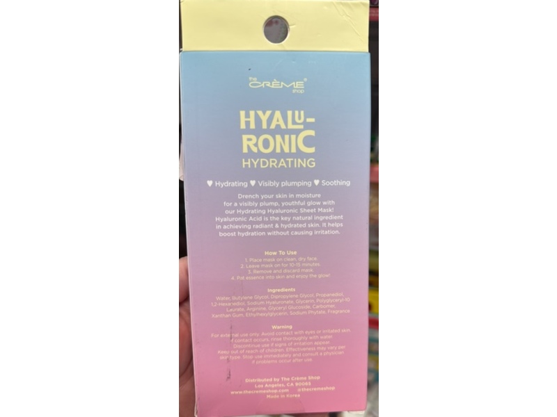 The Creme Shop Hyaluronic Hydrating Comfort Fit Sheet Mask, 5 Count