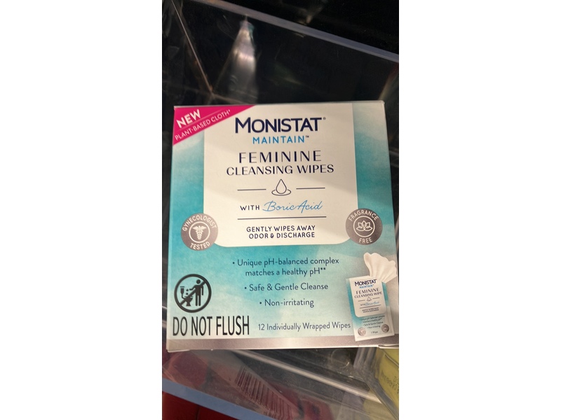 Monistat Maintain Feminine Cleansing Wipes, Boric Acid, 12 Count