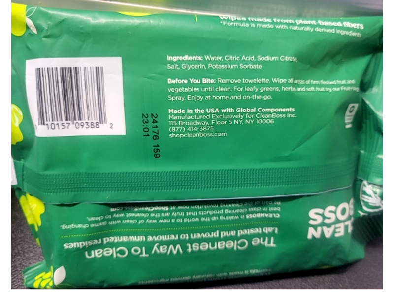 Clean Boss Eat Cleaner All Natural Fruit & Veggie Wipes, 32 Count, 2 Pack
