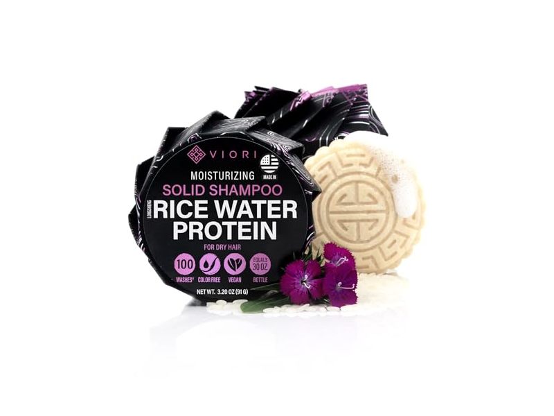 Viori Moisturizing Solid Shampoo Bar, Rice Water Protein, 3.20 oz/91 g