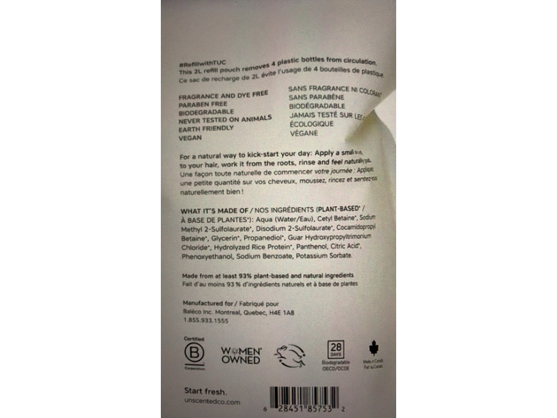 The Unscented Company Daily Shampoo Refill, 67.6 fl oz/2 L