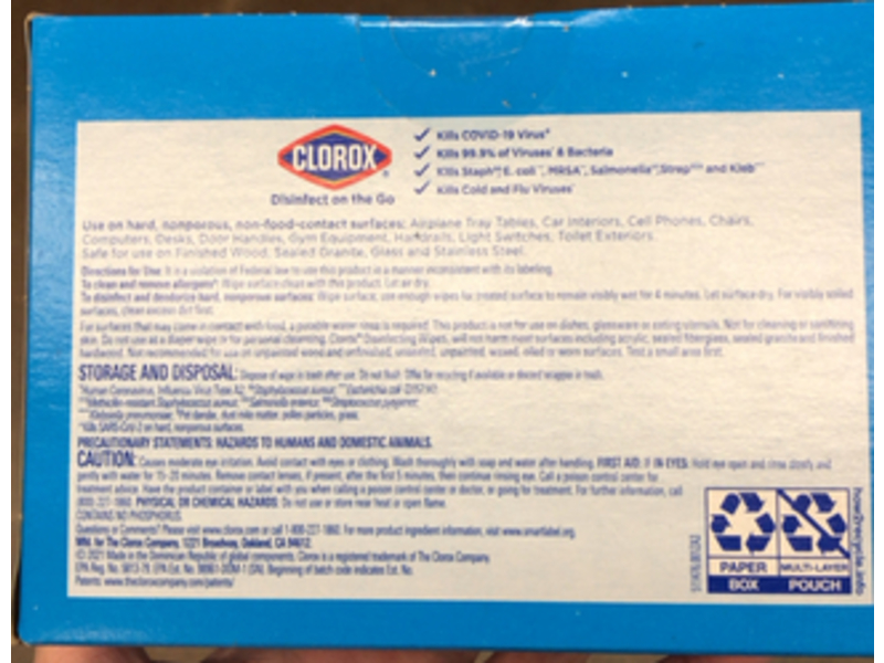 Clorox Disinfecting Wipes To Go, 6.1 oz/175 g, Pack Of 100