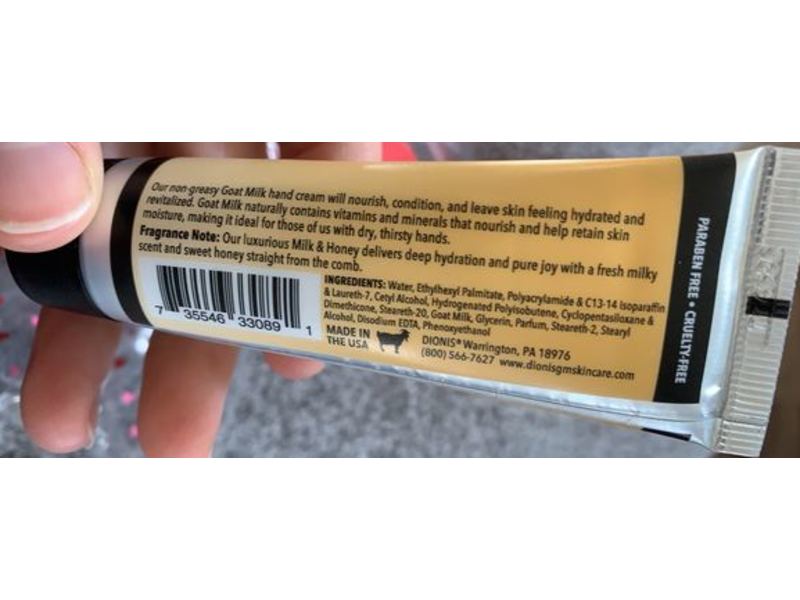 Dionis Natural Goat Hand Cream, Milk & Honey, 1 oz/28 g