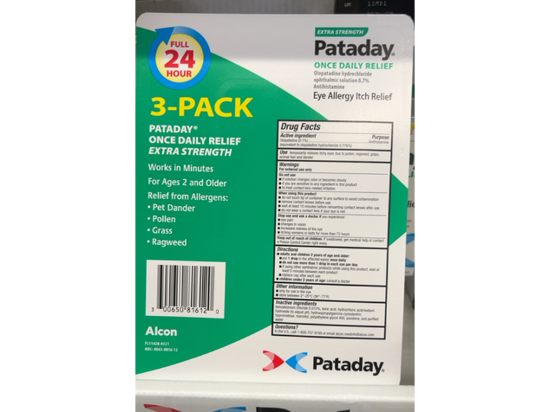 Alcon Pataday Once Daily Eye Allergy Itch Relief, 2.5 mL, 3 Count