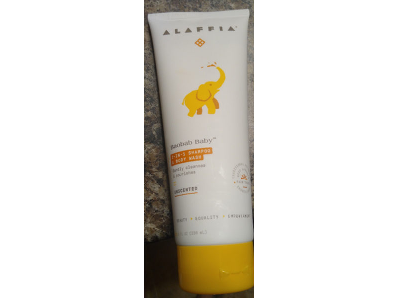 Alaffia Baobab Baby 2 In 1 Shampoo & Body Wash, Unscented, 8 fl oz/236 mL