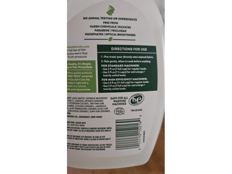 Simple Truth Organic Liquid Laundry Detergent, Sweet Lavender, 66 Loads, 100 fl oz/2.95 L
