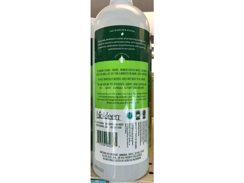 Biokleen Bac-Out Stain + Odor Remover, Live Enzyme Cultures & Lime Extract, 32 fl oz/946 mL, Pack Of 12