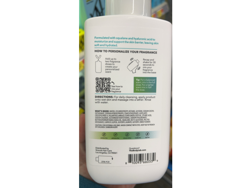 The Body Lab Personalized Moisturizing Body Wash, Squalane + Hyaluronic Acid, 19 fl oz/562 mL