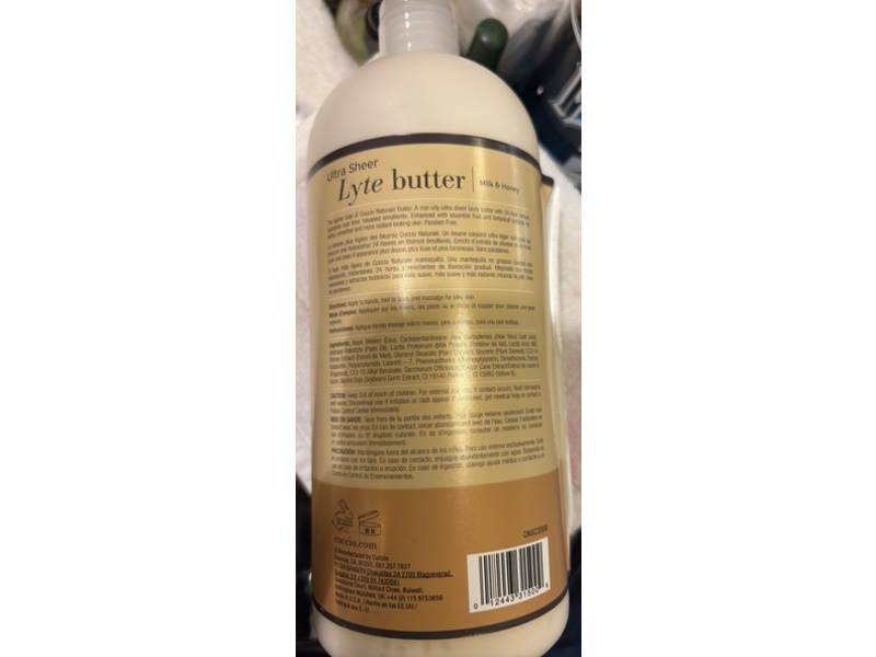 Cuccio Ultra Sheer Lyte Butter, Milk & Honey, 32 fl oz/946 mL