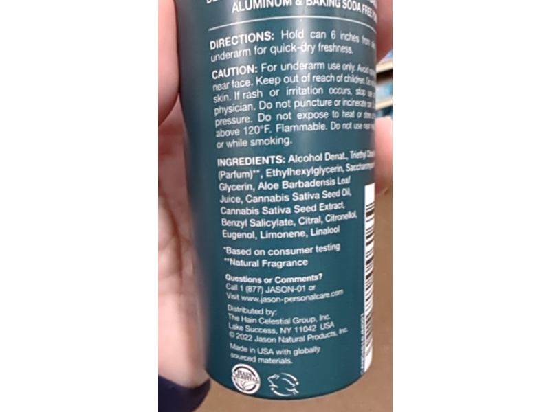 Jason Dry Spray Deodorant, Hemp Seed Oil + Aloe, 3.2 oz/90 g