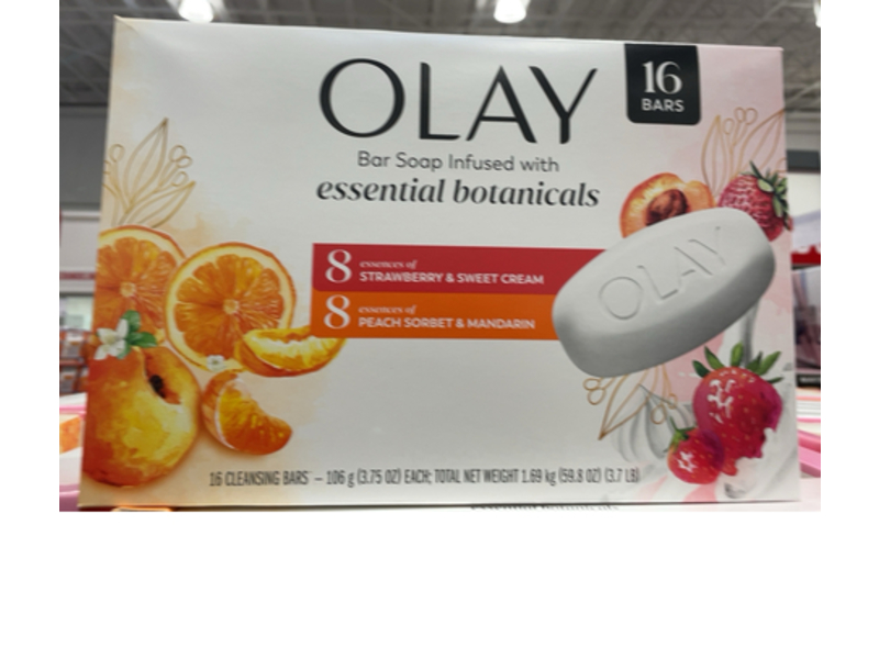 Olay Cleansing Bar Soap, Strawberry & Sweet Cream + Peach Sorbet & Mandarin, 3.75 oz/106 g, 16 Count