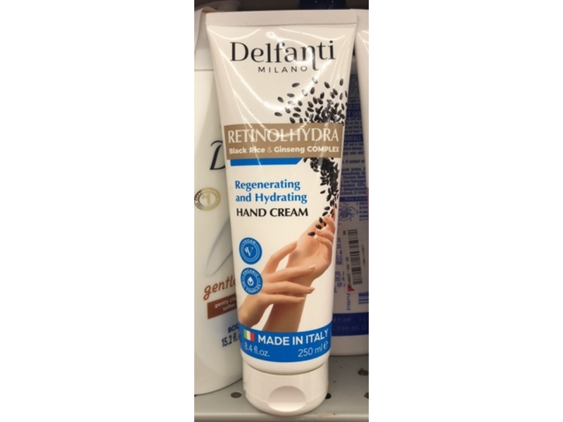 Delfanti Milano Retinol Hydra Regenerating & Hydrating Hand Cream, Black Rice & Ginseng Complex, 8.4 fl oz/250 mL