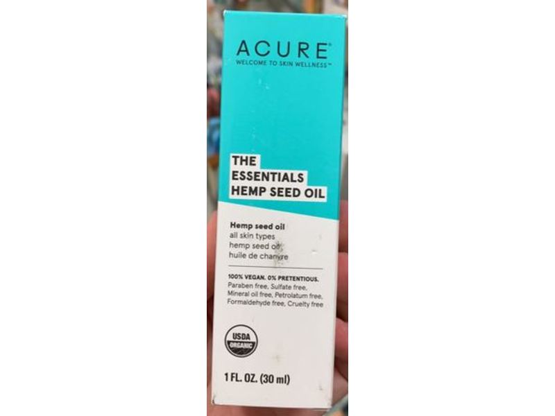 Acure The Essentials Hemp Seed Oil, 1 fl oz/30 mL
