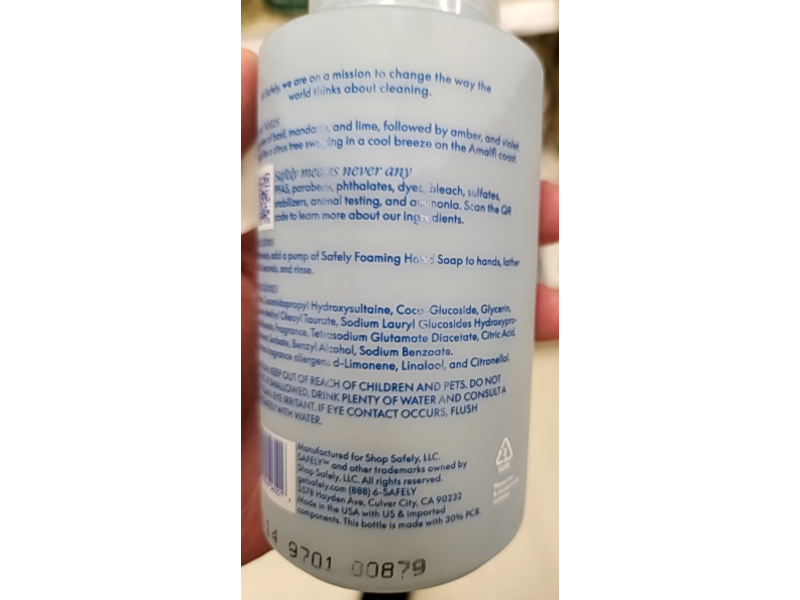 Safely Foaming Hand Soap, Fresh Mandarin & Basil, 10 fl oz/295 mL