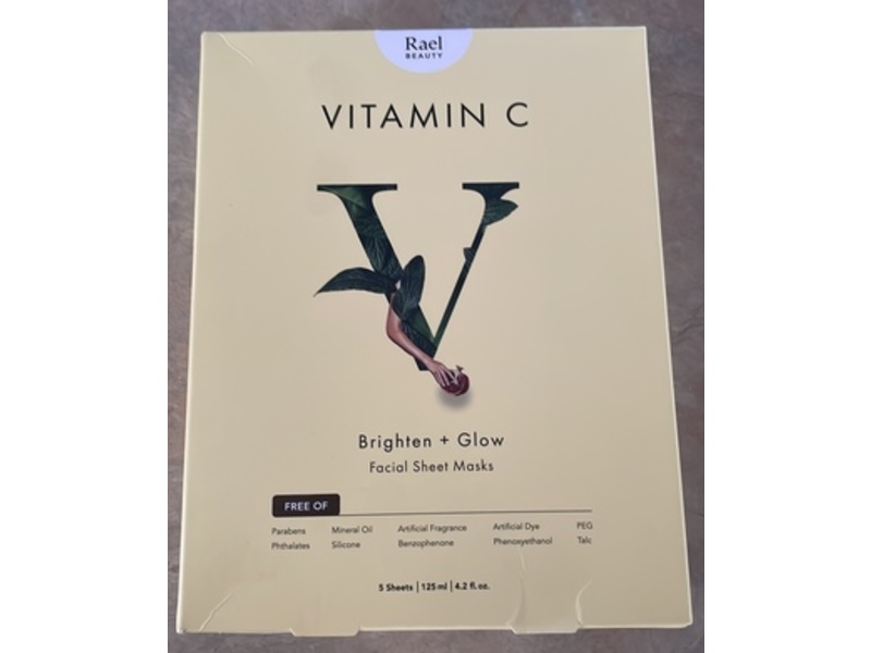 Rael Beauty Facial Sheet Masks, Vitamin C, 4.2 fl oz/125 mL, 5 Count