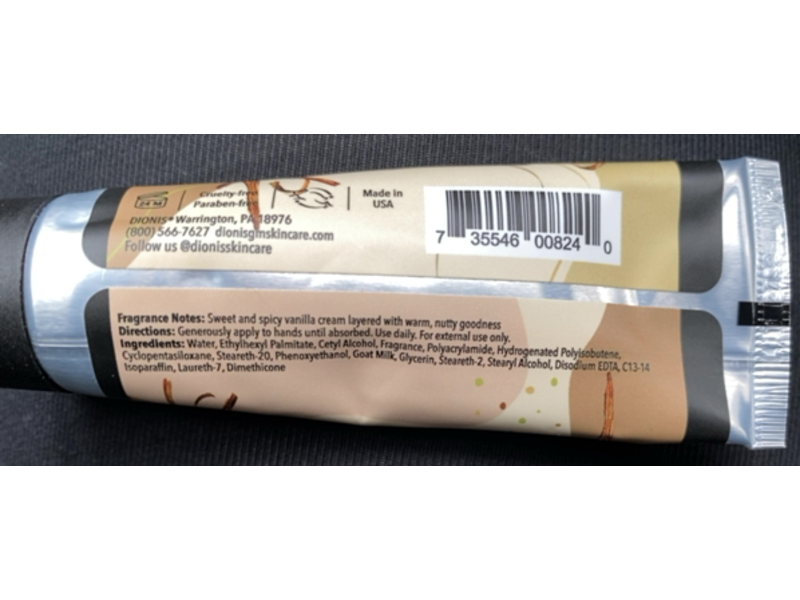 Dionis Goat Milk Hand Cream, Nutty Vanilla, 1 oz/28 g, Pack Of 6