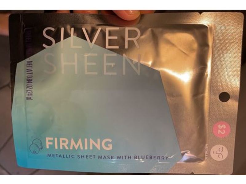 Silver Sheen Metallic Firming Facial Sheet Mask, Blueberry, 0.84 0Z/24 g, 1 Count