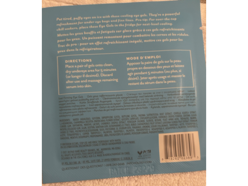 Patchology Serve Chilled On Ice Firming Eye Gels, Peptides + Cloudberry Oil & Bakuchiol, 5 Pair
