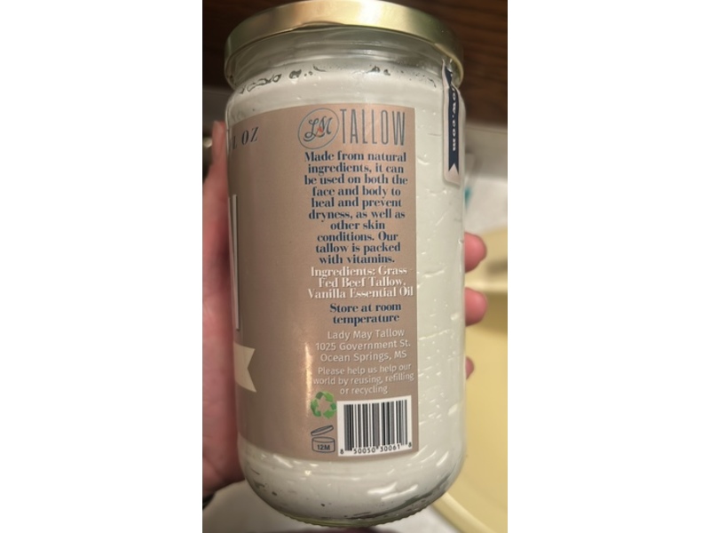 Lady May Tallow Whipped Tallow, Vanilla Bean, 24 oz