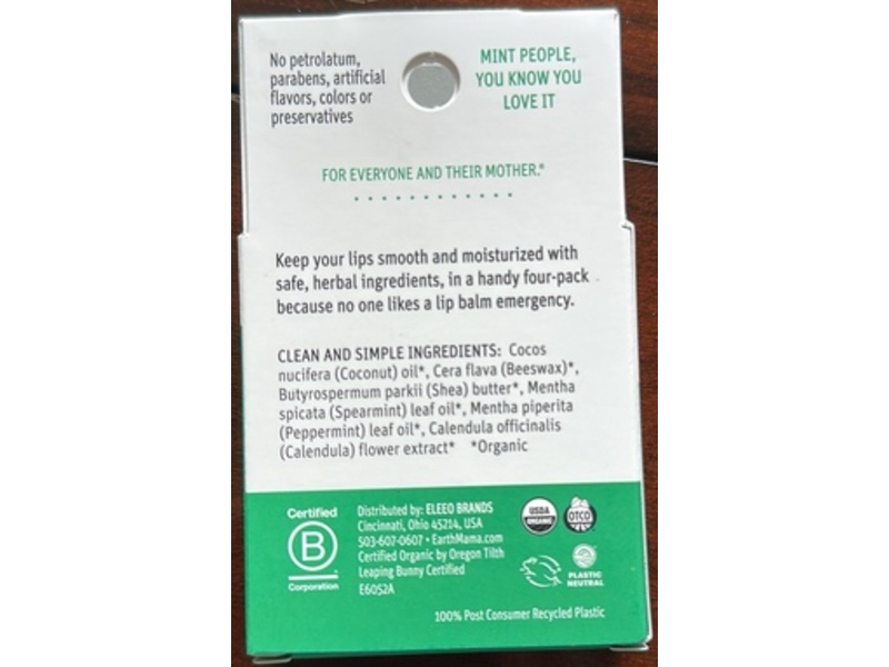 Earth Mama Organic Lip Balm Duo, Mint Herbal, 0.52 oz/15.2 g