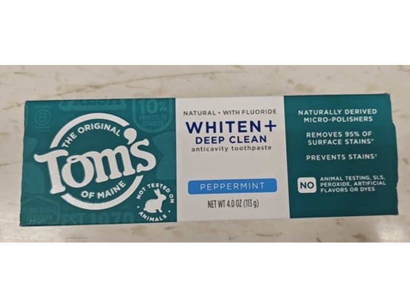 Tom’s Of Maine Whiten + Deep Clean Anticavity Toothpaste, Peppermint, 4.0 oz/113 g
