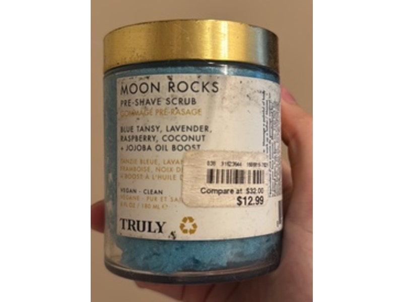 Truly Moon Rocks Pre-Shave Scrub, Blue Tansy, Lavender, Raspberry, Coconut + Jojoba Oil Boost, 6 fl oz/180 mL