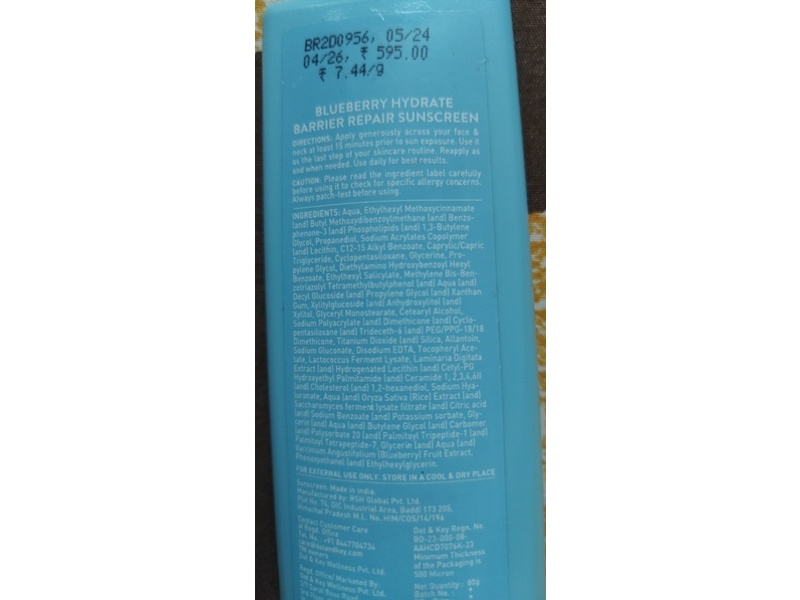 Dot & Key Skincare Hydrate Barrier Repair Sunscreen, SPF 50+ PA++++, 80 g