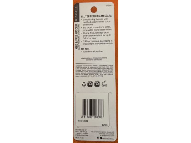 Rimmel Kind & Free Clean Mascara, Black, 8.4 mL