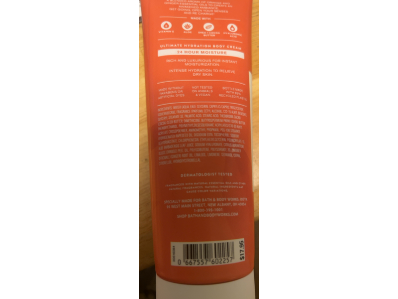 Bath & Body Works Re Charge Ultimate Hydration Body Cream, Orange & Ginger, 8 oz/226 g